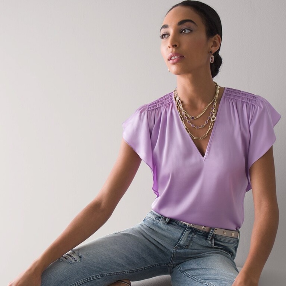 NWT White house black market size medium lavender silk blouse